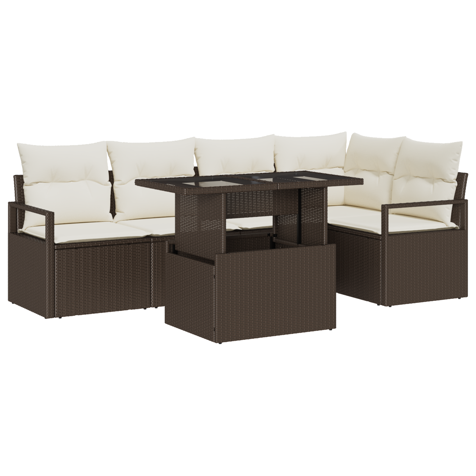 Set di Divani da Giardino  da 6 Pezzi con Cuscini Marrone Rattan Sintetico