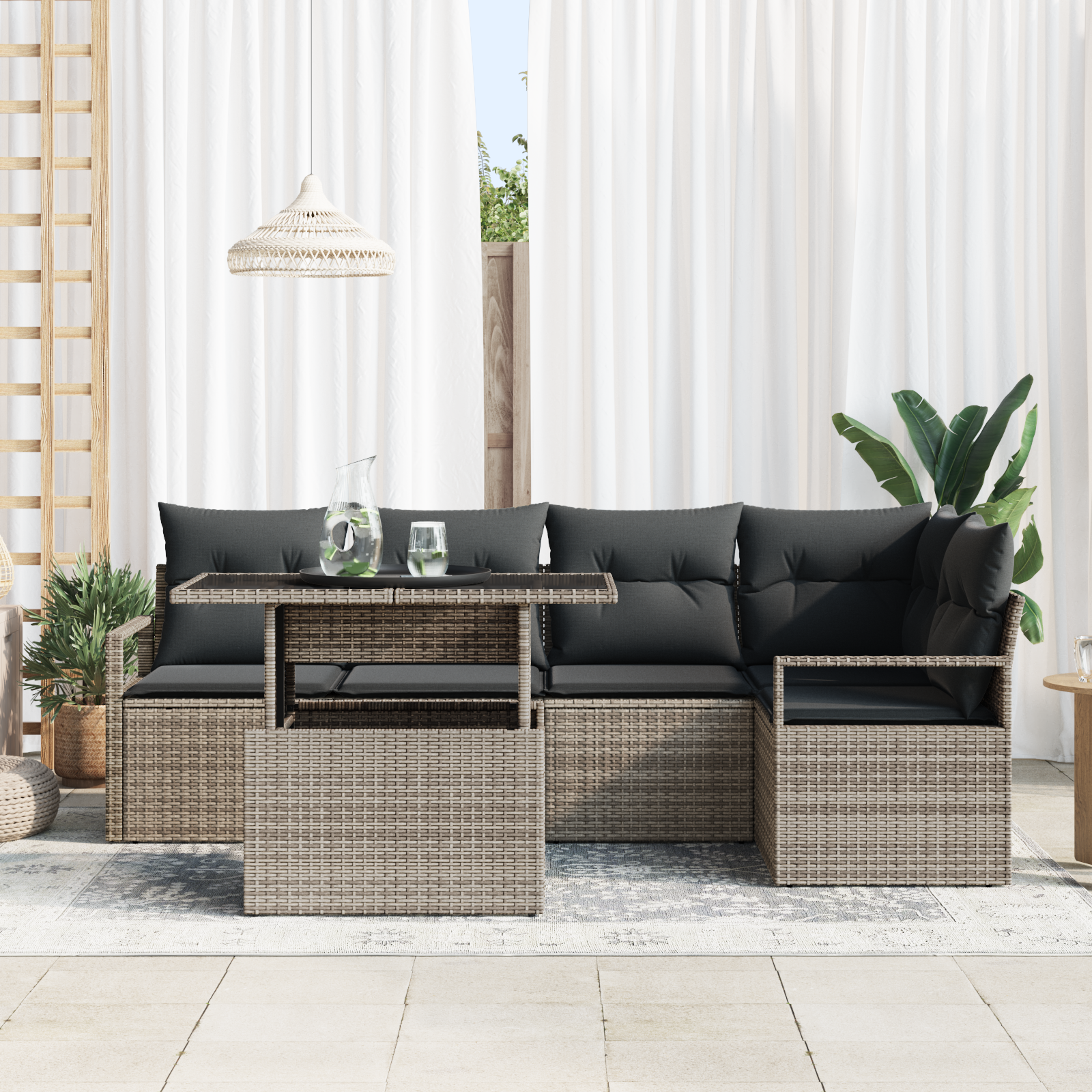 Set Divani Giardino  6 Pezzi con Cuscini Grigio Rattan Artificiale