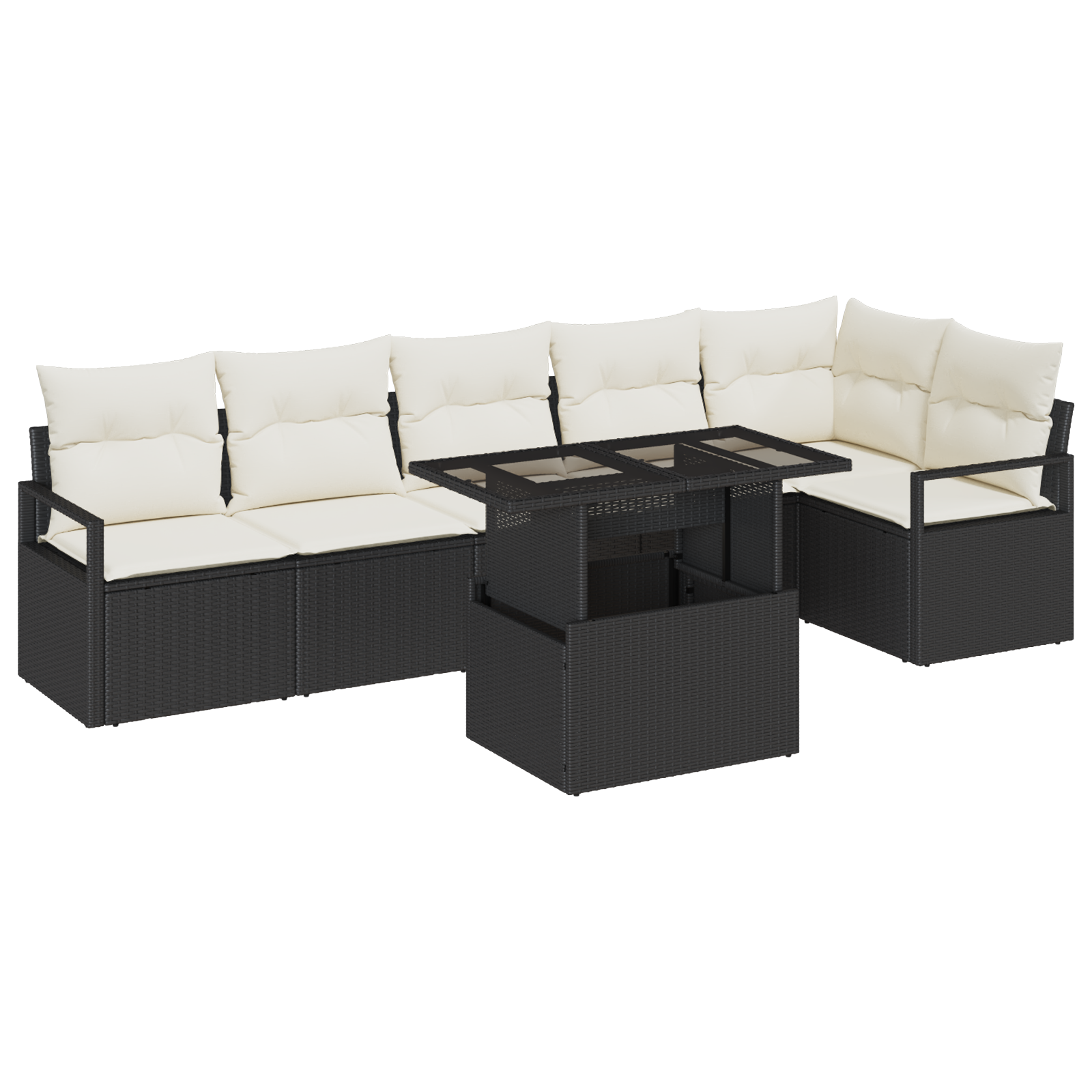 Set Divano Da Giardino 7 Pezzi Con Cuscini Nero Polyrattan
