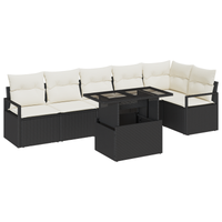 Set Divano Da Giardino 7 Pezzi Con Cuscini Nero Polyrattan