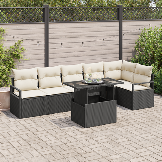 Set Divano Da Giardino 7 Pezzi Con Cuscini Nero Polyrattan