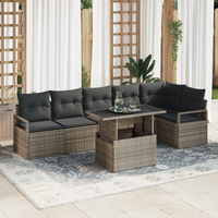 Set di divani da giardino a 7 pezzi con cuscini grigio polyrattan
