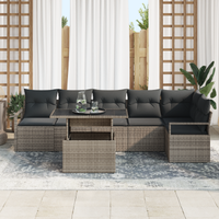 Set di divani da giardino a 7 pezzi con cuscini grigio polyrattan