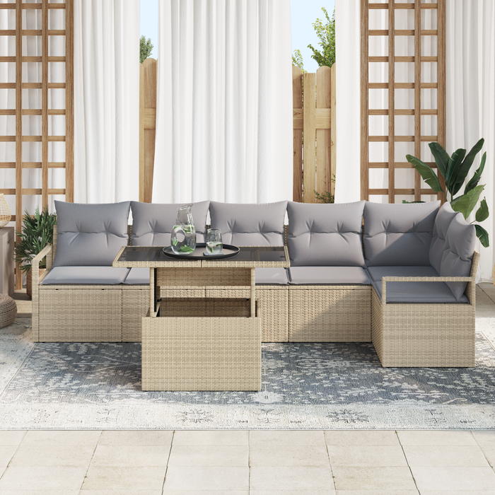 Set di divani da giardino  da 7 pezzi con cuscini beige in polyrattan