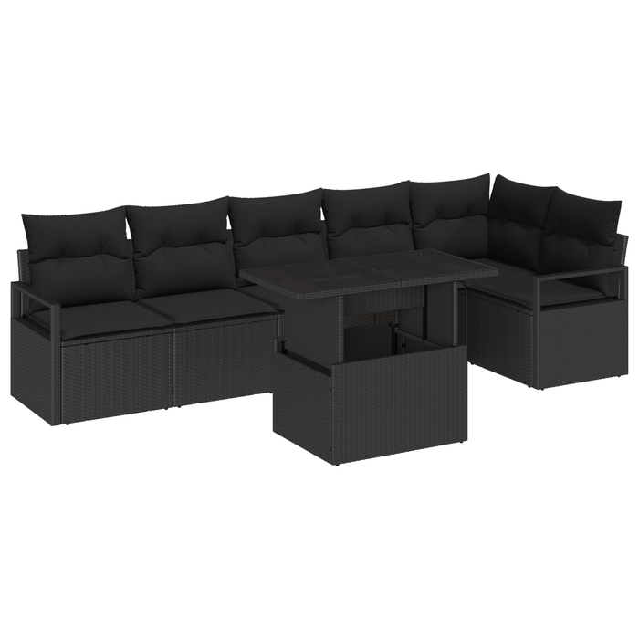 Set di Divani da Giardino  7 Pezzi con Cuscini Polyrattan Nero