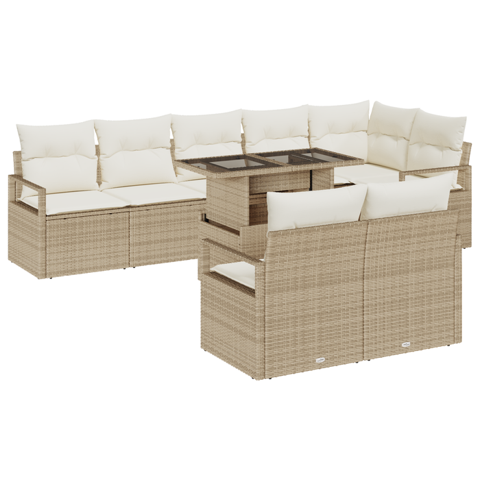 Set di divani da giardino  9 pezzi con cuscini Beige Rattan sintetico