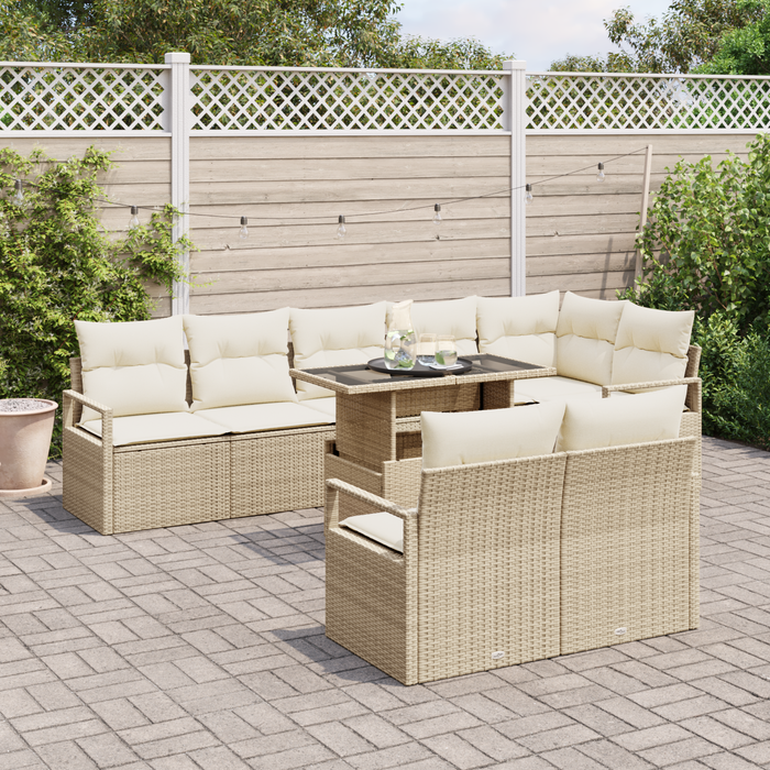 Set di divani da giardino  9 pezzi con cuscini Beige Rattan sintetico