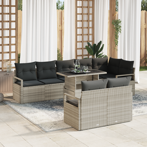 Set Sofa da Giardino in 9 Pezzi con Cuscini Grigio Chiaro Polyrattan