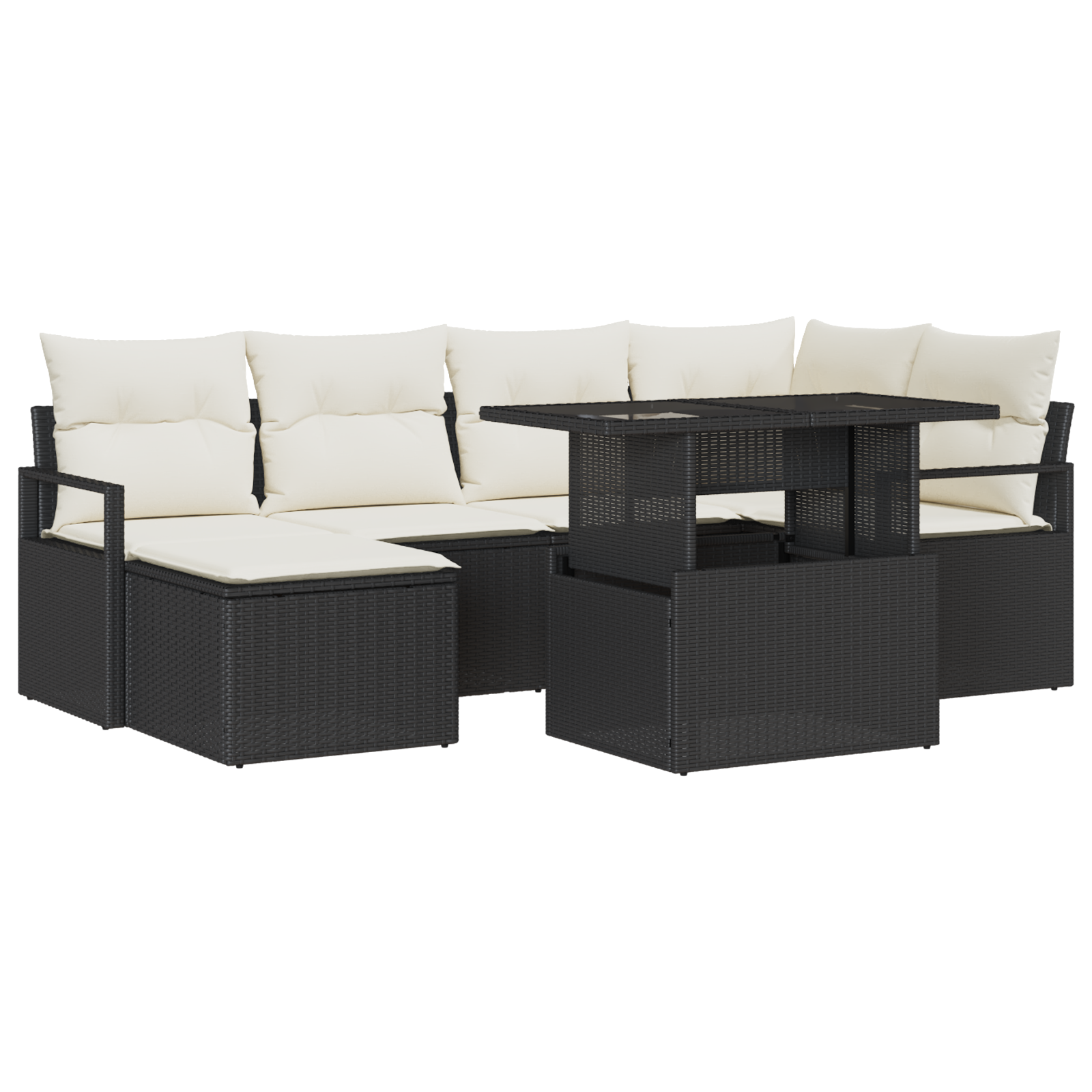 Set Divano Giardino  7 Pezzi con Cuscini Nero Rattan Polyrattan