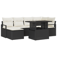 Set Divano Giardino  7 Pezzi con Cuscini Nero Rattan Polyrattan