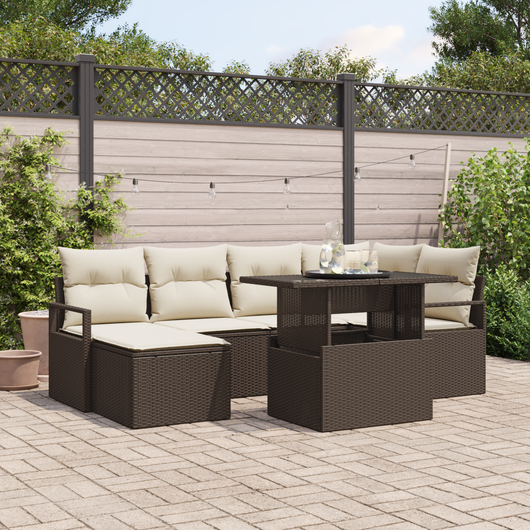 Set Divano Giardino 7 Pezzi con Cuscini Brown Poly Rattan di
