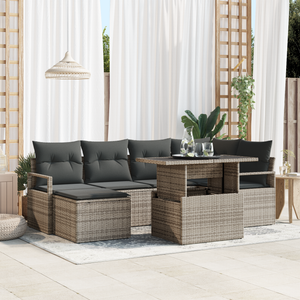 Set Divano da Giardino  7 Pezzi con Cuscini Grigio Polyrattan