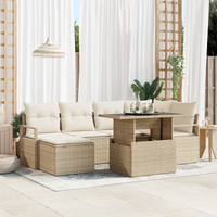 Set di Divani da Giardino a 7 Pezzi con Cuscini Beige in Polyrattan
