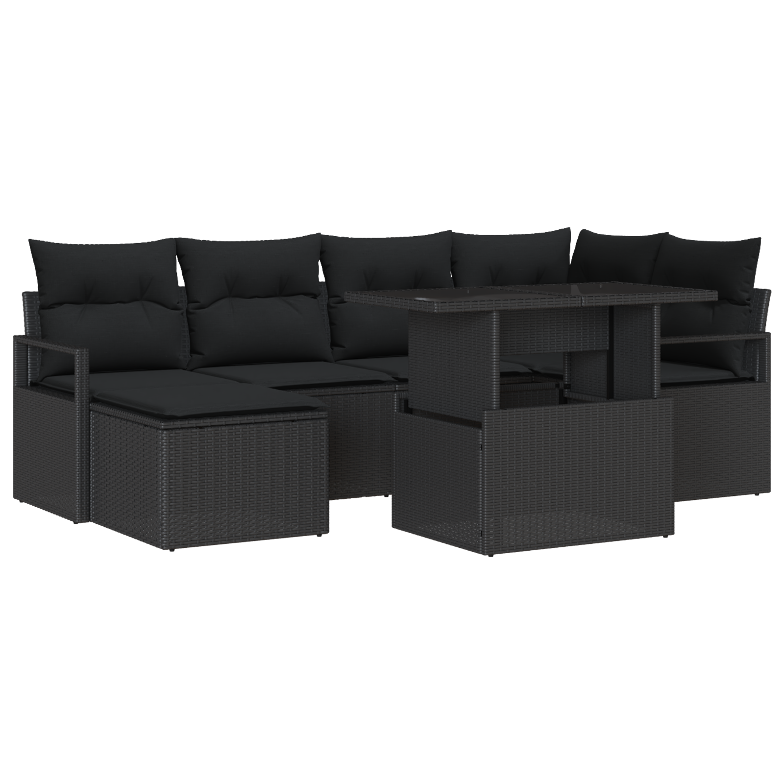 Set Divani Giardino  7 Pezzi con Cuscini Nero Polyrattan