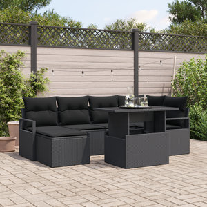 Set Divani Giardino  7 Pezzi con Cuscini Nero Polyrattan