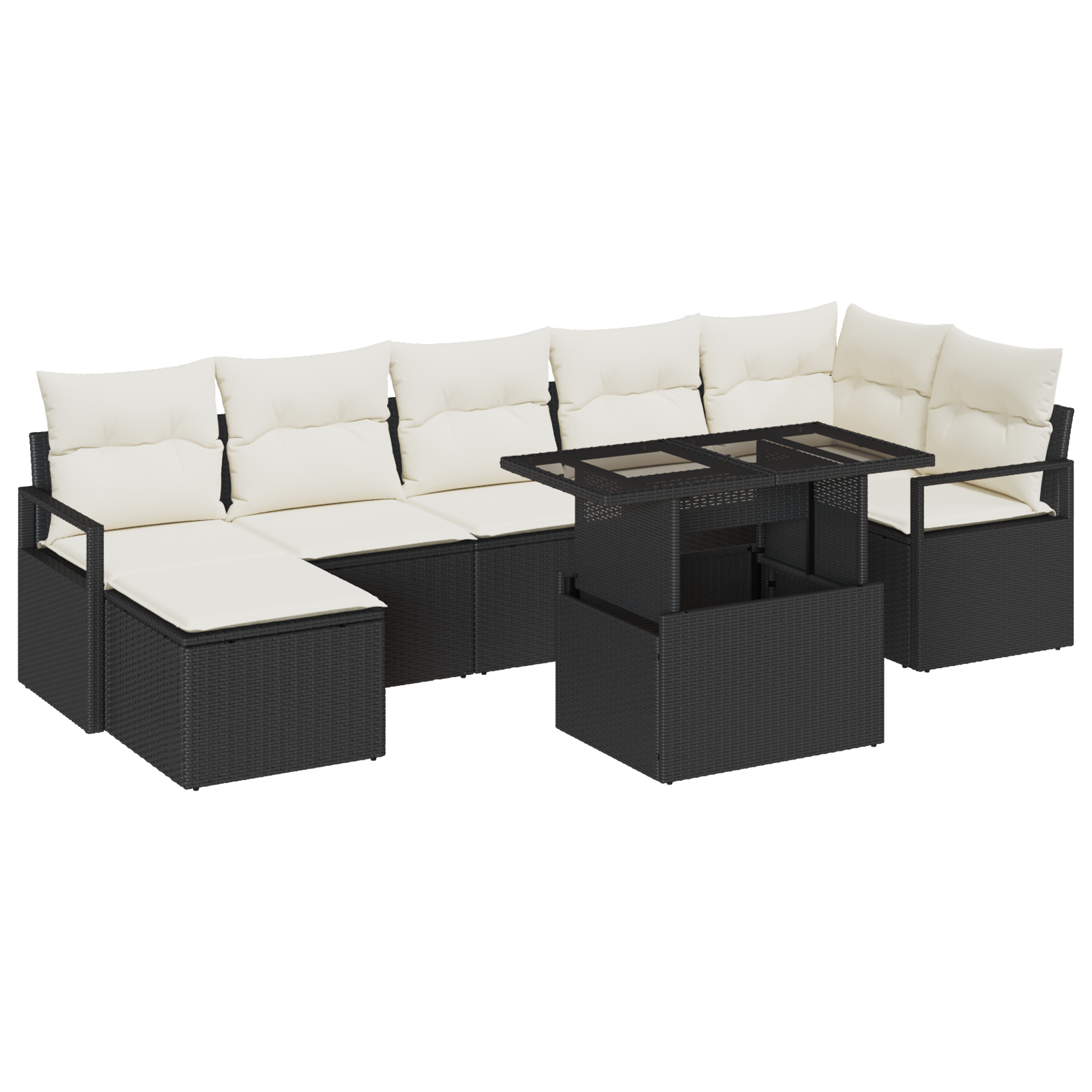 Set di Divani da Giardino  8 pezzi con cuscini Rattan Poliestere Nero