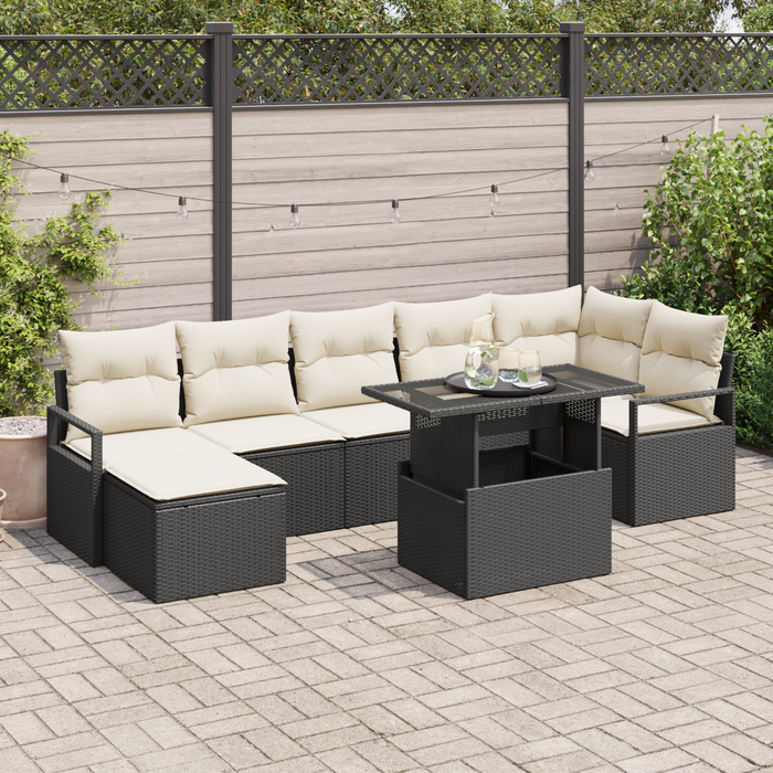 Set di Divani da Giardino  8 pezzi con cuscini Rattan Poliestere Nero