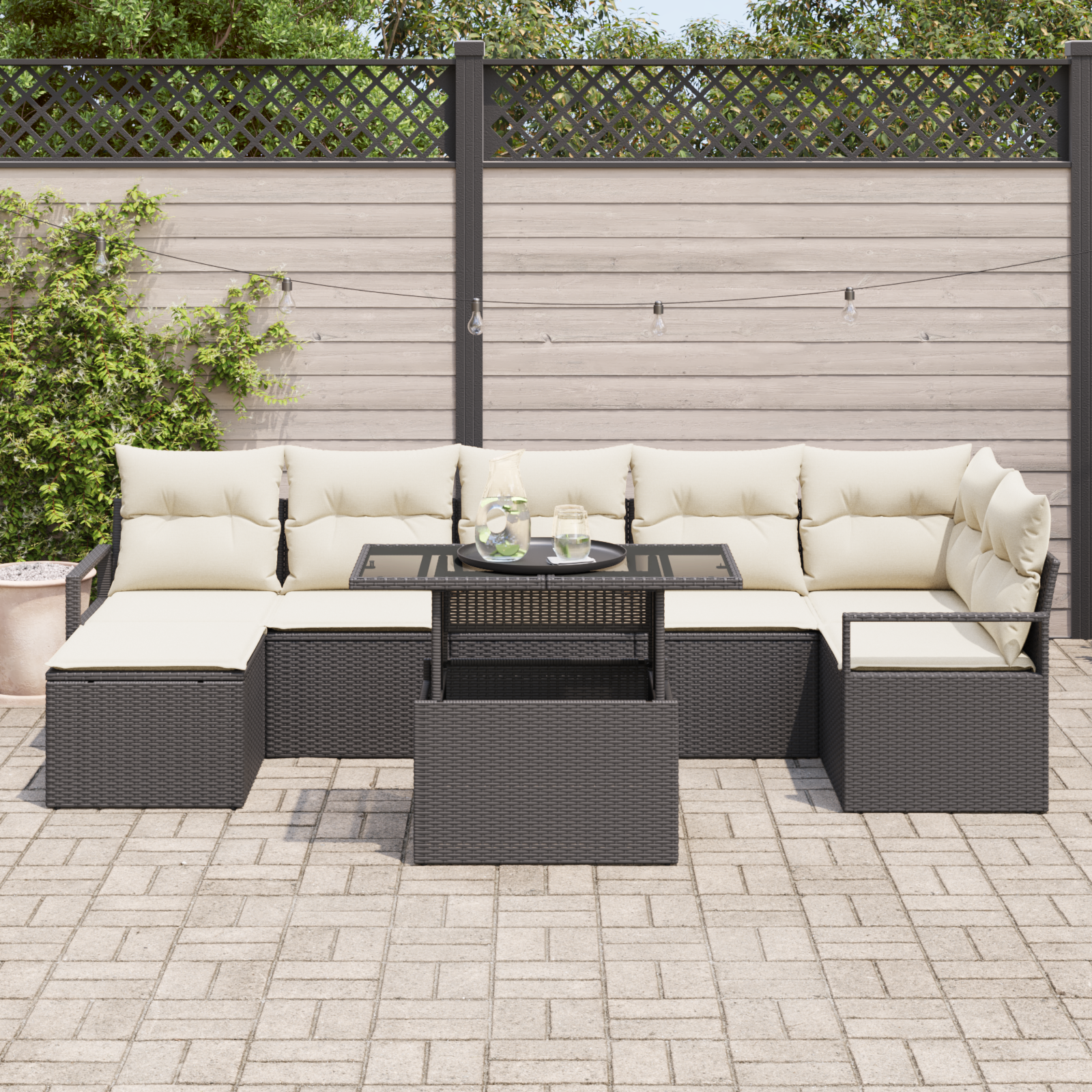 Set di Divani da Giardino  8 pezzi con cuscini Rattan Poliestere Nero
