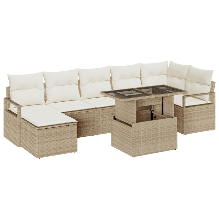 Set Divano da Giardino 8 Pezzi con Cuscini Beige Rattan Poliestere
