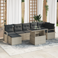 Set di Divani da Giardino  8 Pezzi con Cuscini Grigio Chiaro Rattan Poliestere