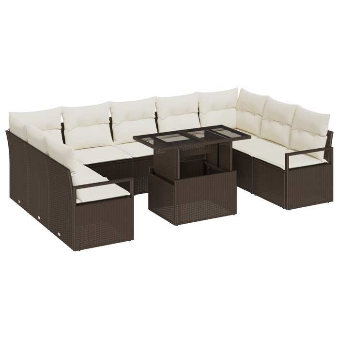 Set Divano Giardino  10 Pezzi con Cuscini Marrone Polyrattan