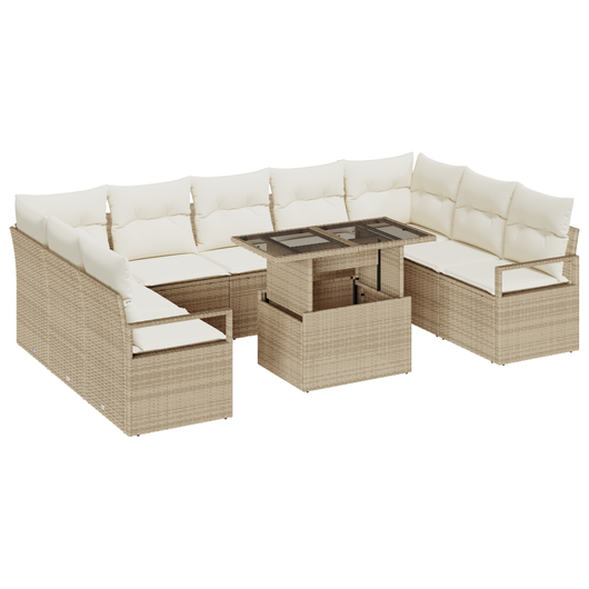 Set divano da giardino 10 pezzi con cuscini beige polyrattan