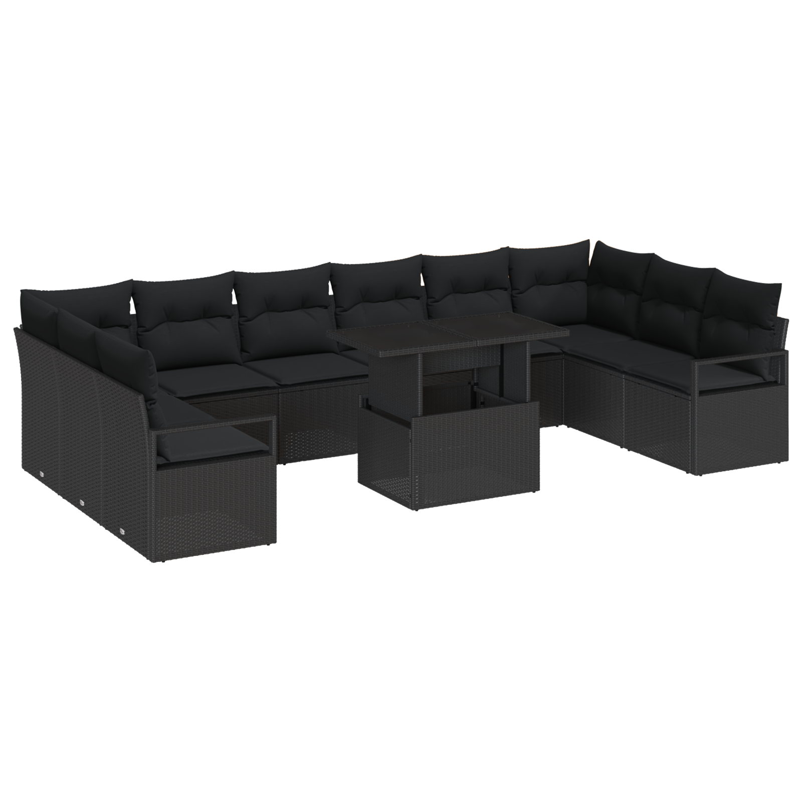 Set di Sofà da Giardino  11 Pezzi con Cuscini Rattan Polyrattan Nero