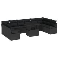 Set di Sofà da Giardino  11 Pezzi con Cuscini Rattan Polyrattan Nero