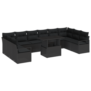 Set di Sofà da Giardino  11 Pezzi con Cuscini Rattan Polyrattan Nero