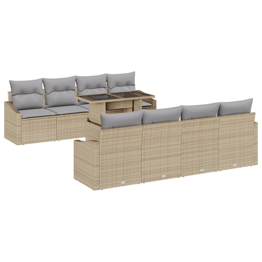 Set da giardino in polyrattan da 7 pezzi con cuscini beige