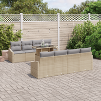 Set da giardino in polyrattan da 7 pezzi con cuscini beige