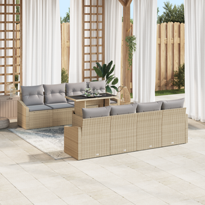 Set da giardino in polyrattan da 7 pezzi con cuscini beige