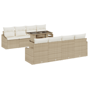 Set di divano da giardino 7 pezzi con cuscini beige in polirattan