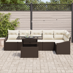 Set Divano da Giardino 7 Pezzi con Cuscini Marrone in Rattan Sintetico