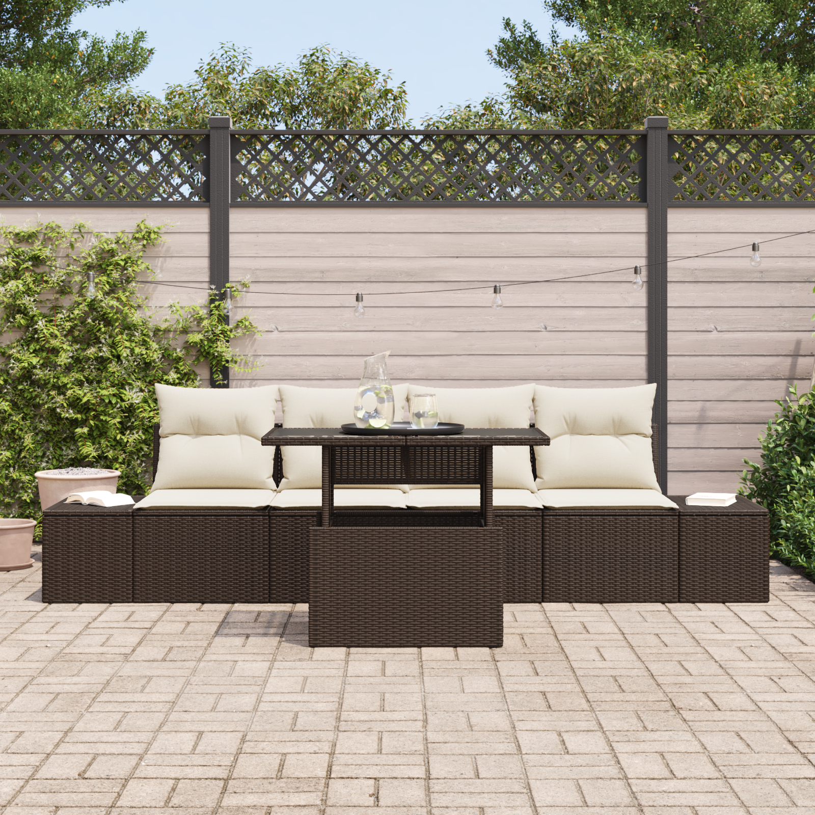 Set da giardino 5 pezzi con cuscini in rattan polipropilene marrone