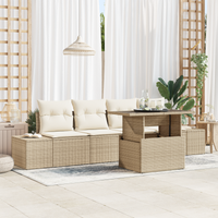 Set di divani da giardino 5 pezzi con cuscini Beige in Polyrattan