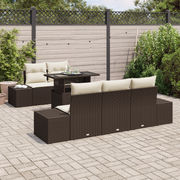 Set di divani da giardino in 6 pezzi con cuscini in polyrattan marrone