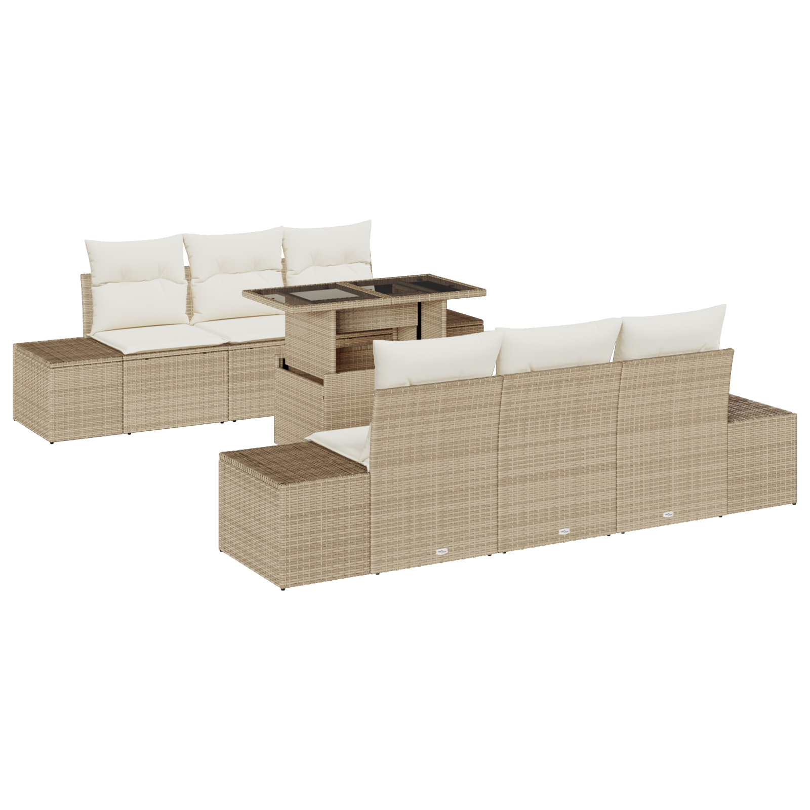 Set Divano da Giardino 7 Pezzi con Cuscini Beige in Polyrattan
