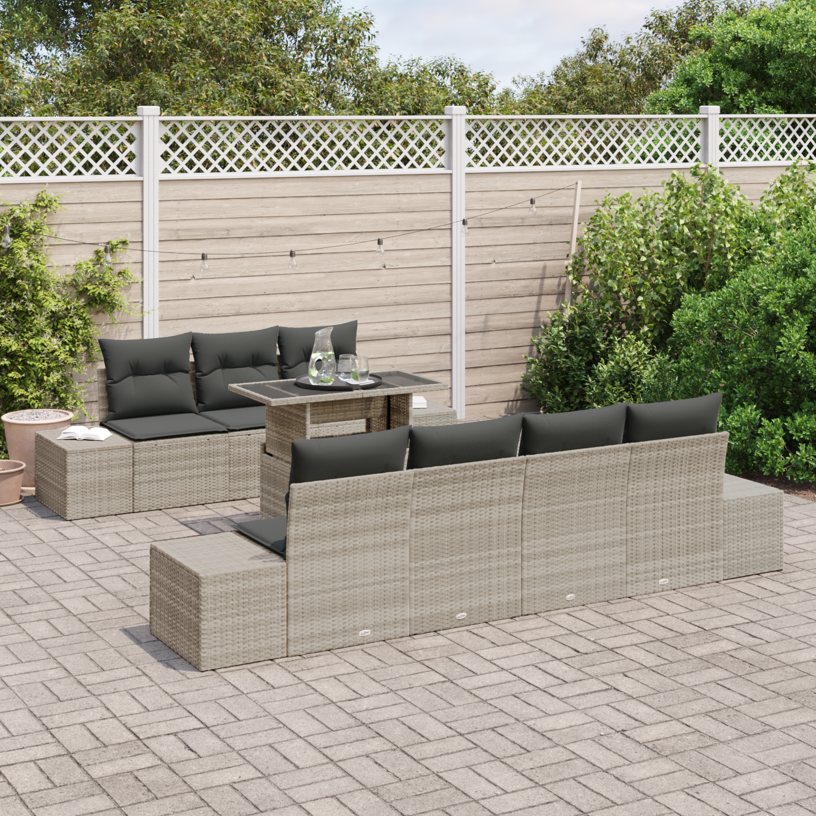 Set di Sofà da Giardino 8 Pezzi con Cuscini Grigio Chiaro in Rattan PE
