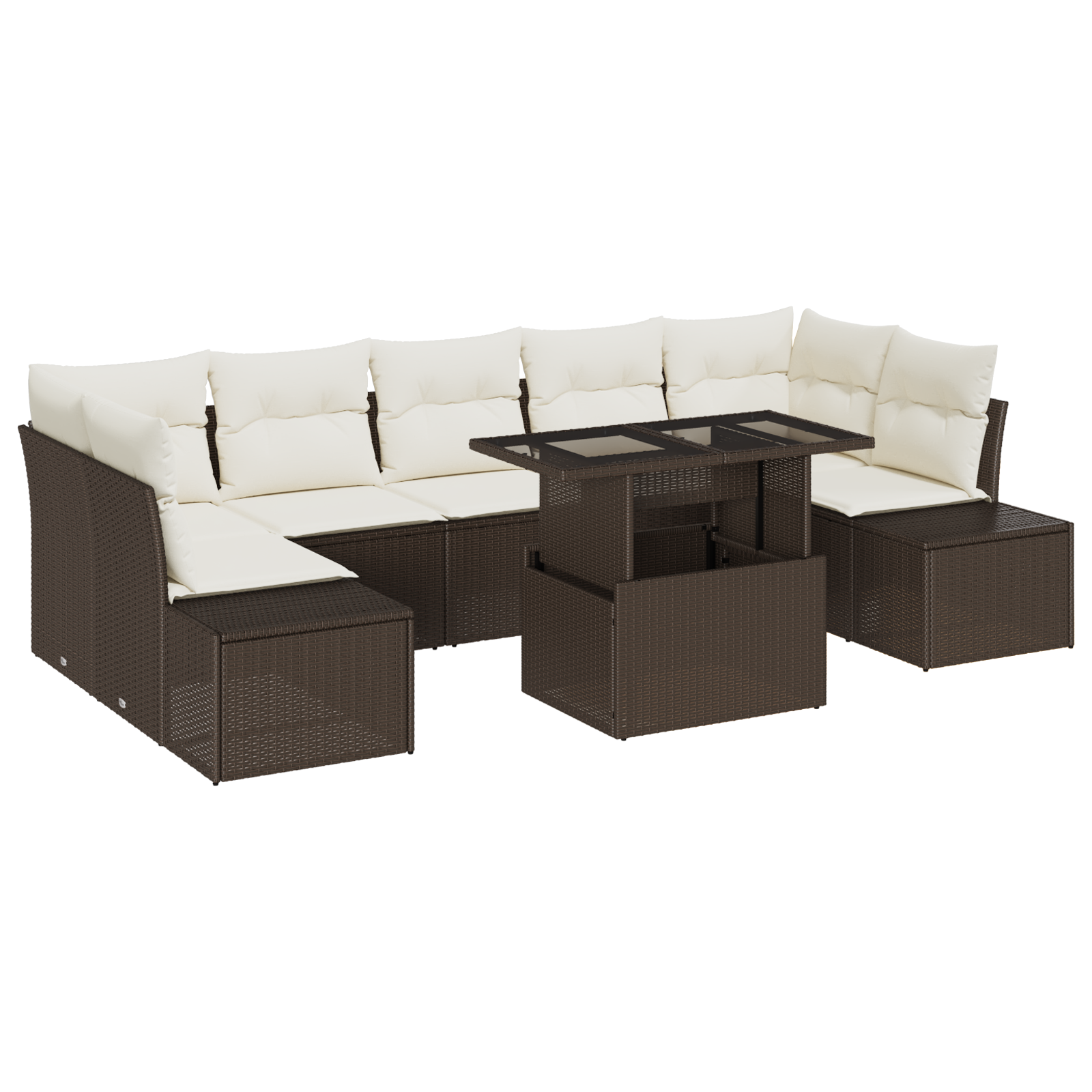 Set da giardino 8 pezzi con cuscini in polirattan marrone