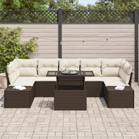 Set da giardino 8 pezzi con cuscini in polirattan marrone