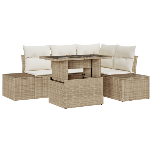 Set di divani da giardino 5 pezzi con cuscini beige in polirattan
