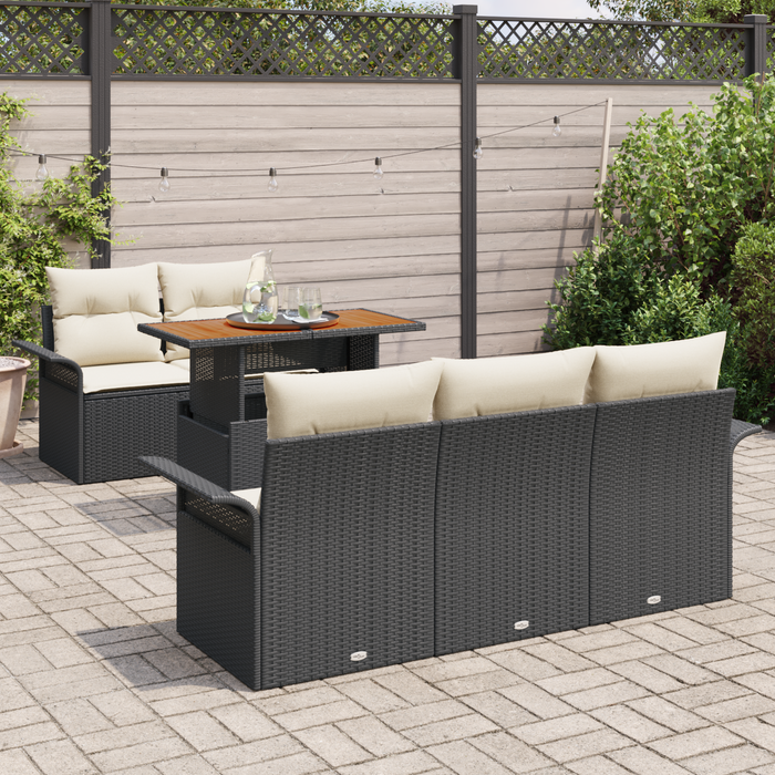 Set di Sofà da Giardino a 6 Pezzi con Cuscini Nero Rattan Polimerico