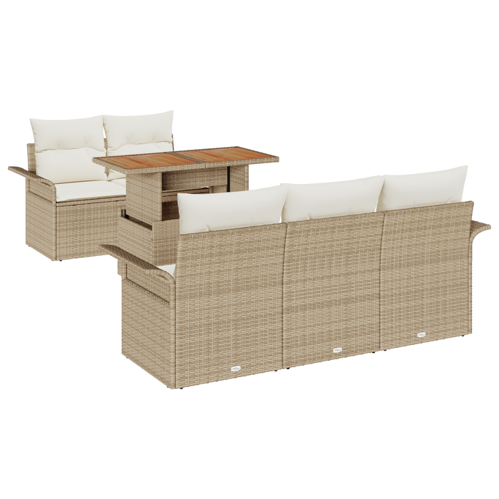 Set Divano da Giardino in 6 Pezzi con Cuscini Beige Polyrattan