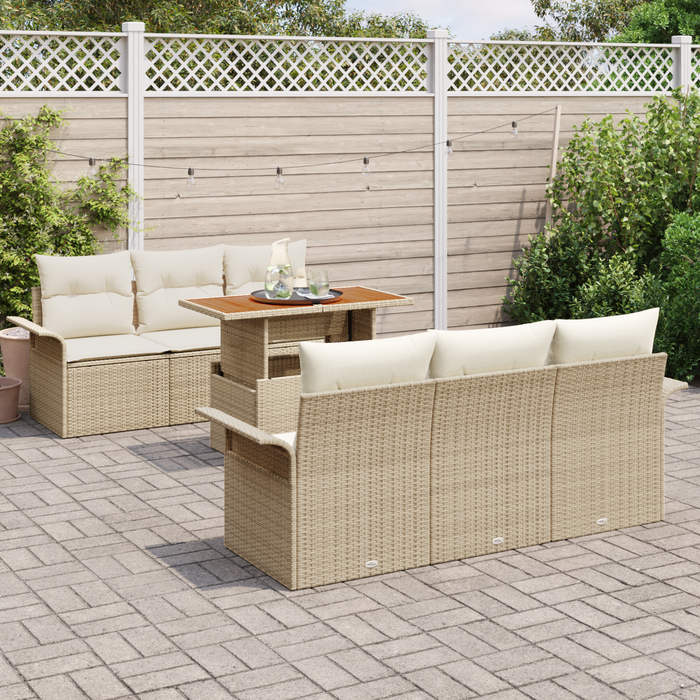 Set Divano da Giardino 7 Pezzi con Cuscini Beige in Rattan Sintetico