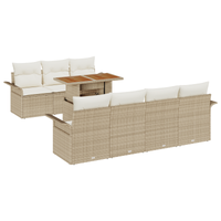Set di Sofà da Giardino da 8 Pezzi con Cuscini Beige in Rattan