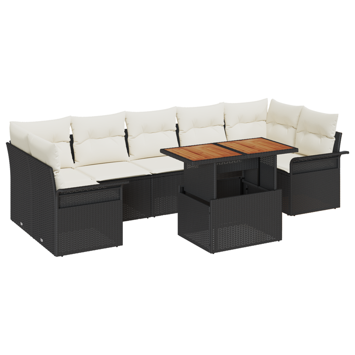 Set Divano da Giardino  8 Pezzi con Cuscini Rattan Nero Polyrattan