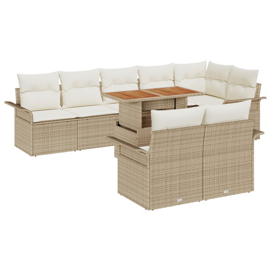 Set di Divani da Giardino con Cuscini beige in polyrattan da 9 pezzi