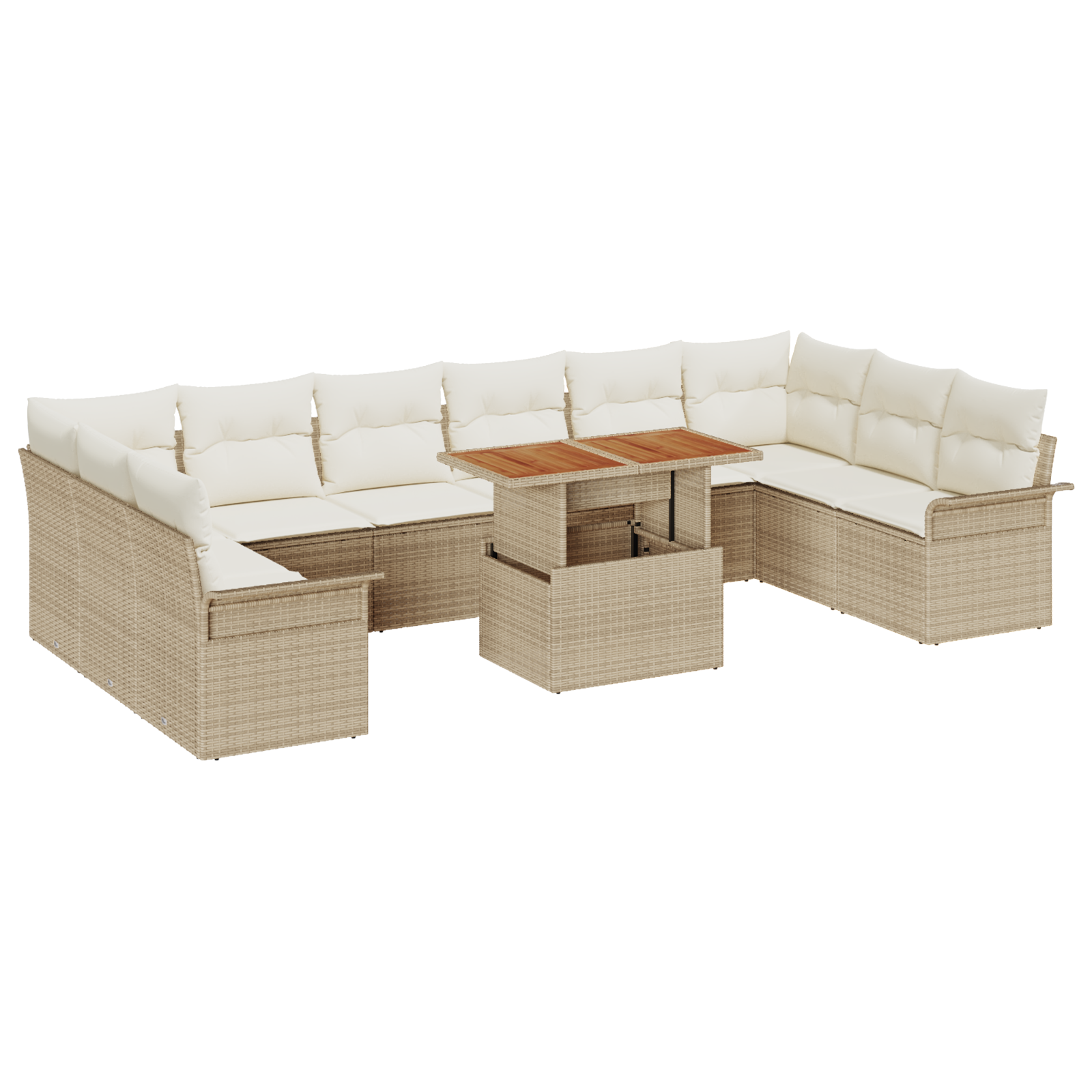 Set Divano da Giardino  11 Pezzi con Cuscini Beige in Rattan Sintetico
