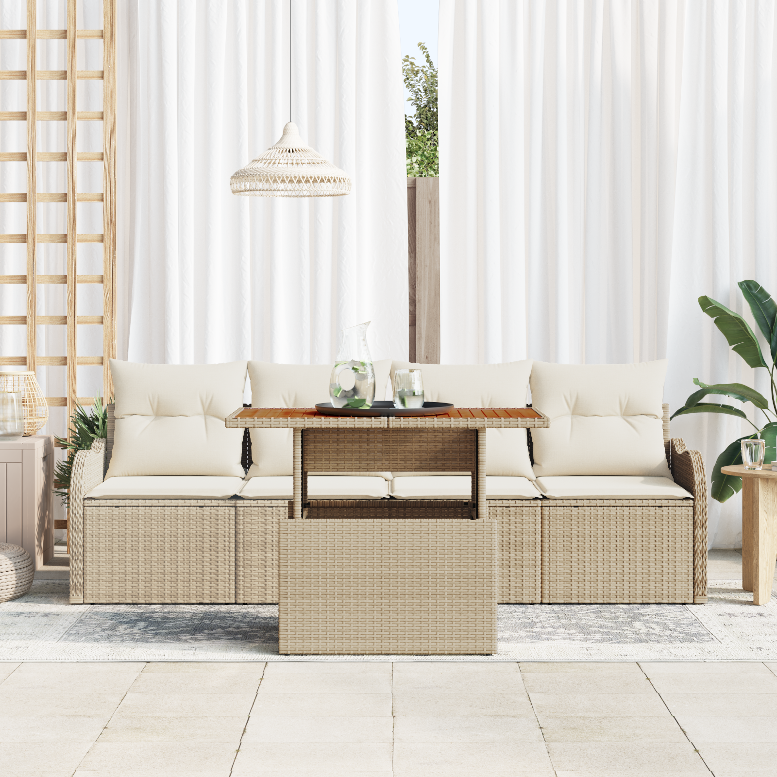 Set di divani da giardino  con cuscini beige poli rattan
